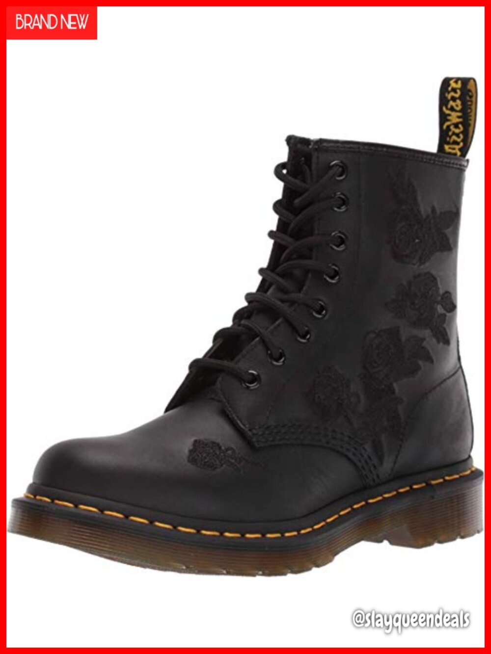 Dr Martens 1460 Vonda Mono Leather Ankle Boots Embroidered Combat